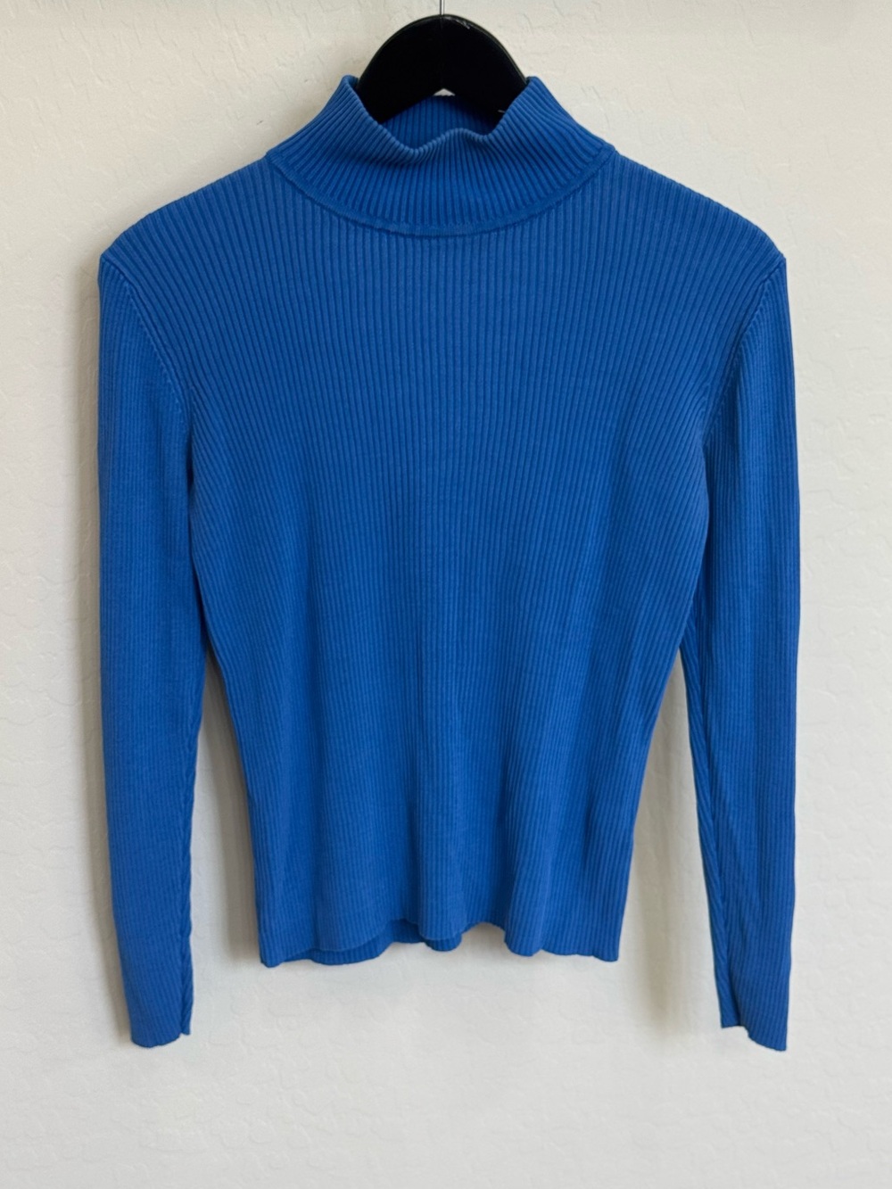 Nordstrom 100% Silk Ribbed Turtleneck Sweater Blue Size S